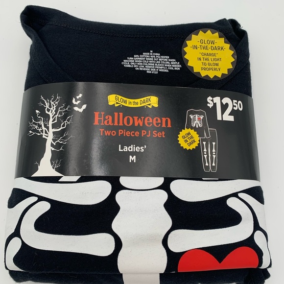 Ladies Glow in the Dark Halloween Skeleton Pajama Set - Black M, L, XL - Picture 1 of 6